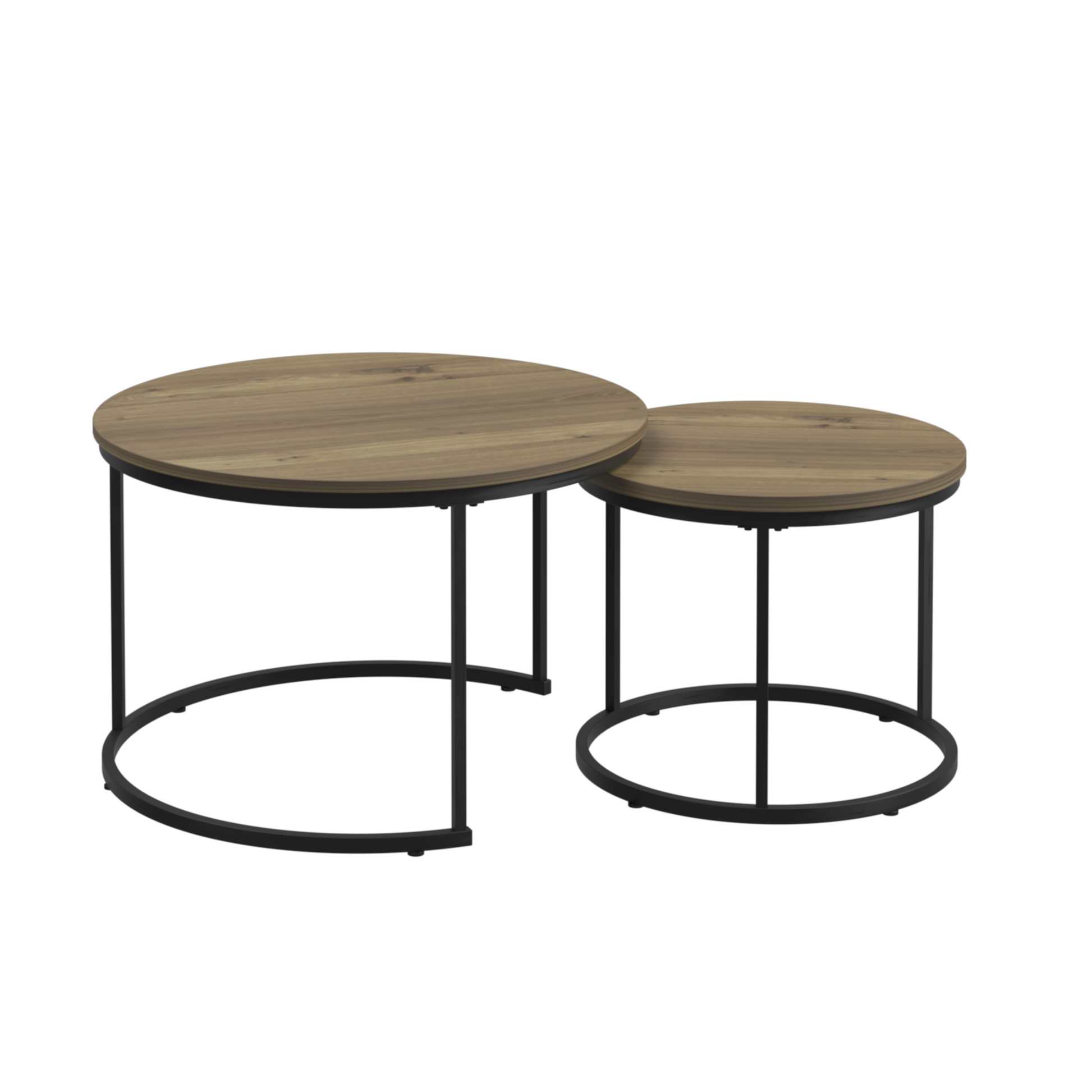 Nesting Coffee Table Set Of 2, 27.6Inch Round Coffee Table Industrial Wood Finish With Sturdy Metal Frame, End Table Side Tables For Living Room Bedroom Balcony Yard Brown Brown Wood Metal