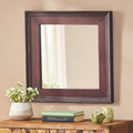 Wall Mirror Straight Line Design Tc Leather Brown Mdf