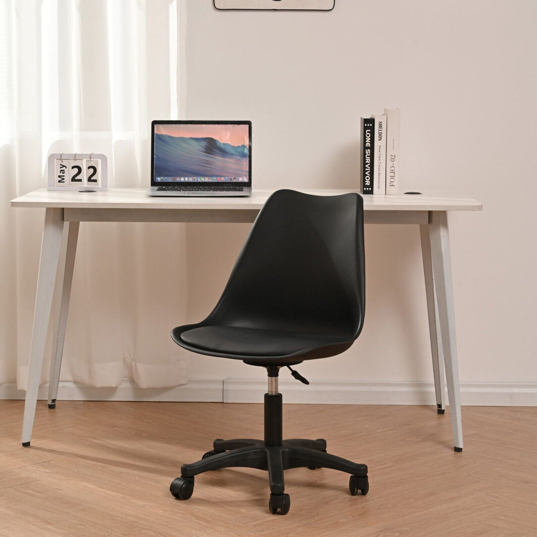 Black Pp With Wheels Adjustable Height Office Chair For Study,Modern Armless Swivel Plastic Chair For Living Room Polypropylene Black Office Sponge Rectangular Modern Handle Office Chairs Adjustable Height Polypropylene