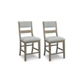 24 Inch Counter Height Barstools, Set Of 2, Upholstered Cushioning, Bisque Grey Brown Wood Fabric