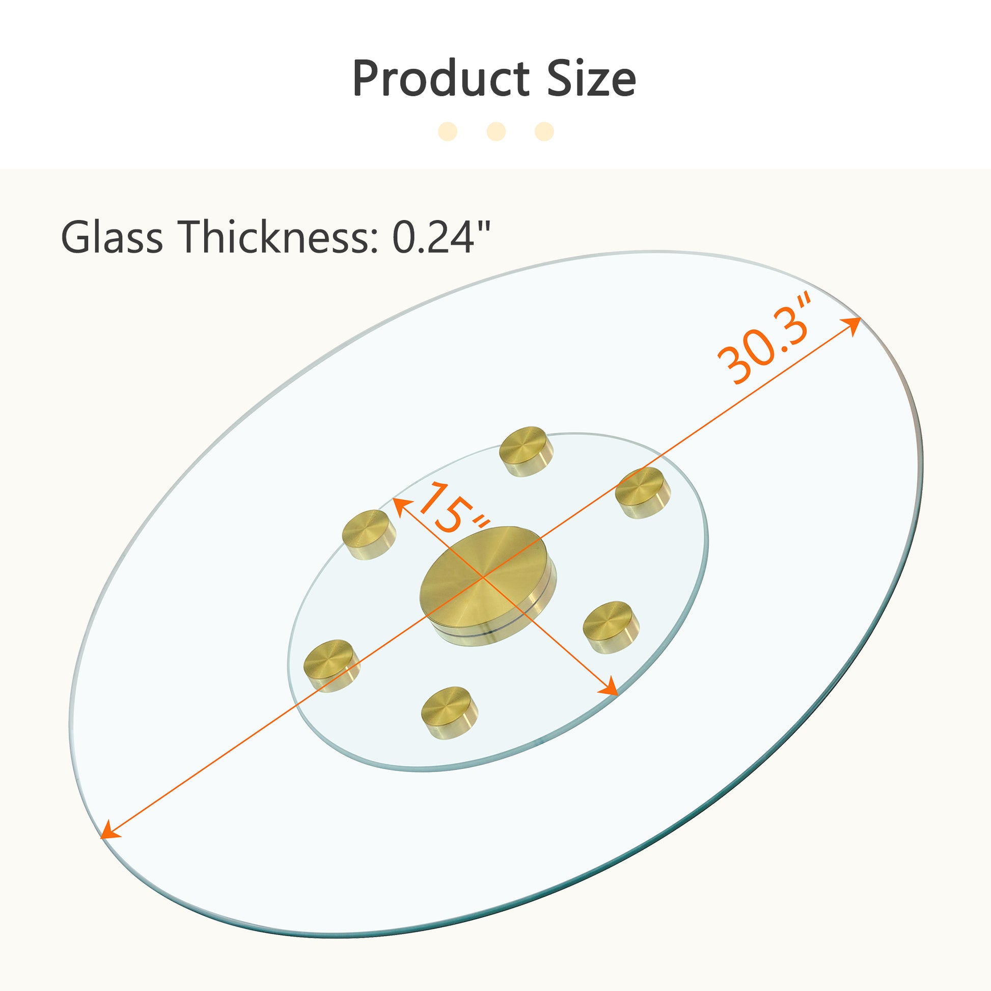Double Layer Rotatable Round Glass.The Rotatable Design Makes It More Convenient To Retrieve And Place Items.The Upper Glass Has A Diameter Of 30.3 Inches, While The Lower Glass15 Inches.