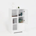 Wooden Floor Cabinet With 2 Glass Doors And 2 Storage Space,White ,Living Room Bathroom Entryway White White Mdf