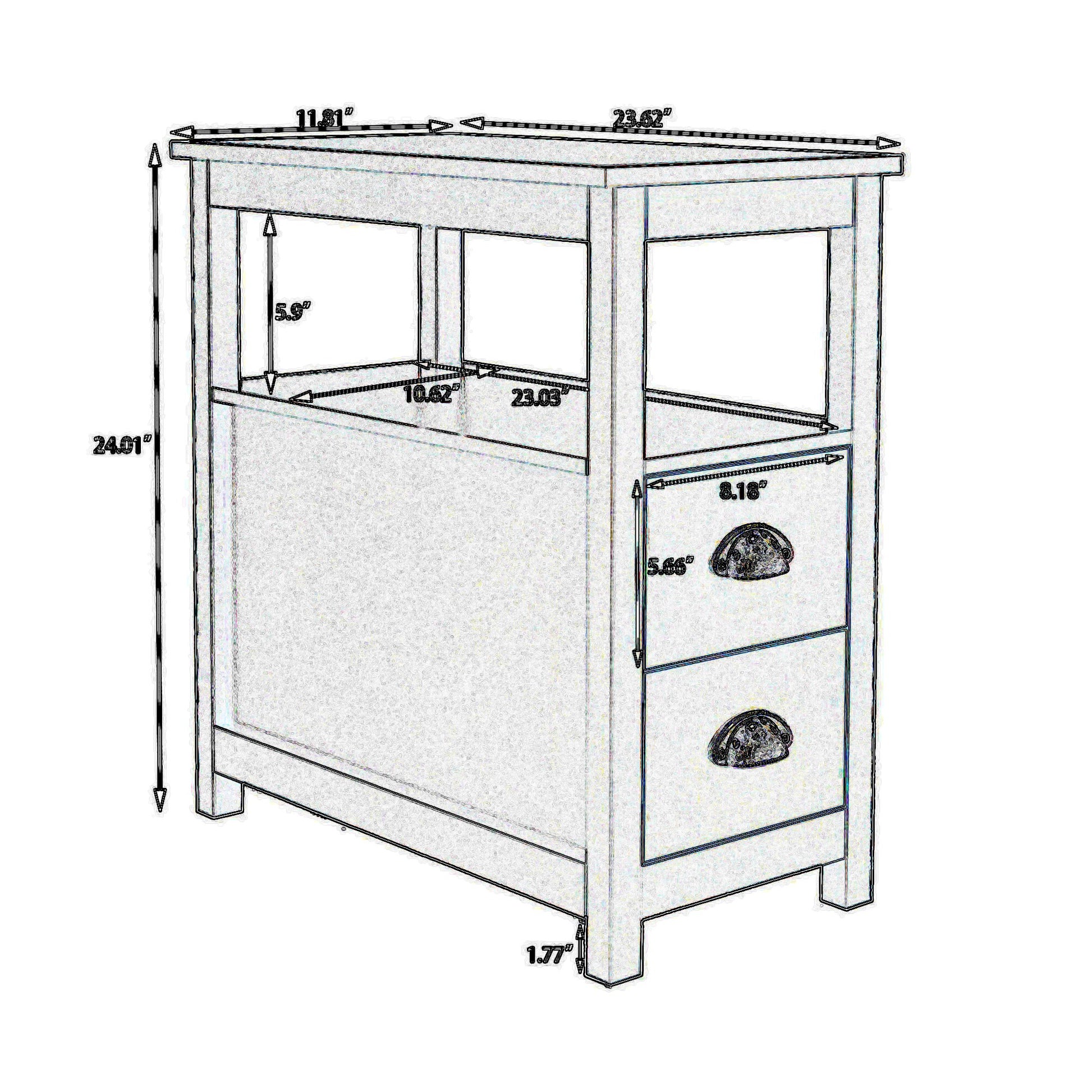 24 Inch Wood Nightstand With 2 Drawers, 1 Shelf, Metal Cup Handles, Brown Brown Mdf Metal