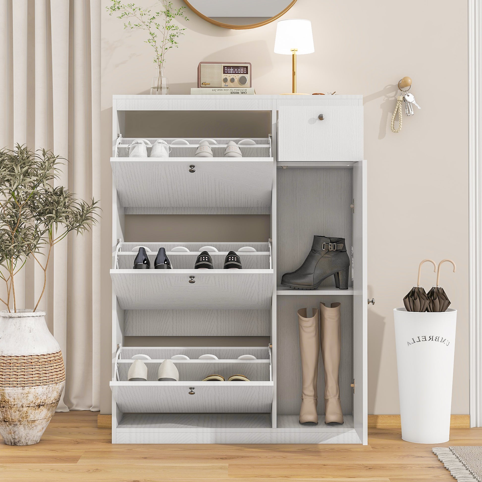 Shoe Cabinet,Freestanding Tipping Bucket Shoe