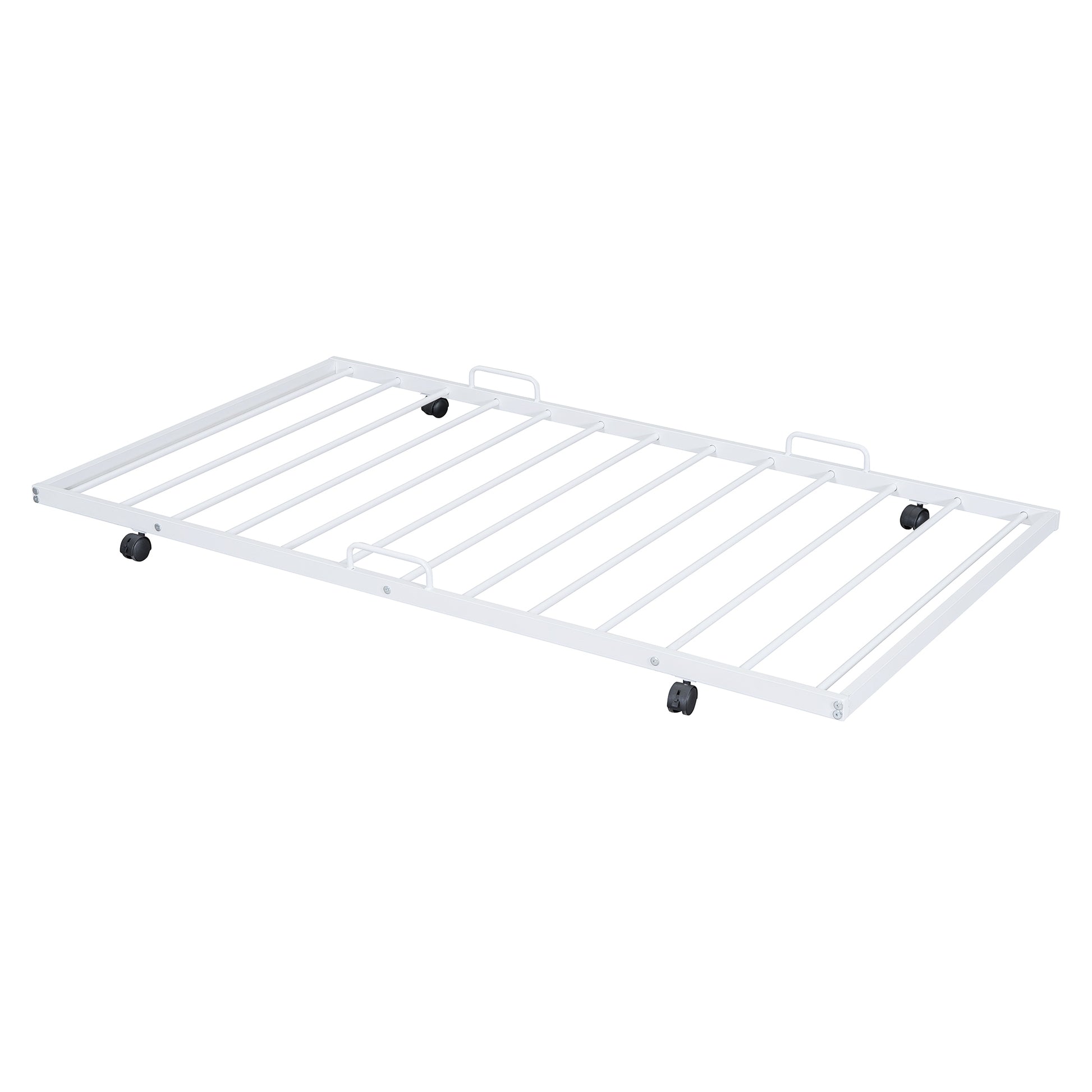 Full Size Metal House Bed With Twin Size Trundle, White Full White Metal