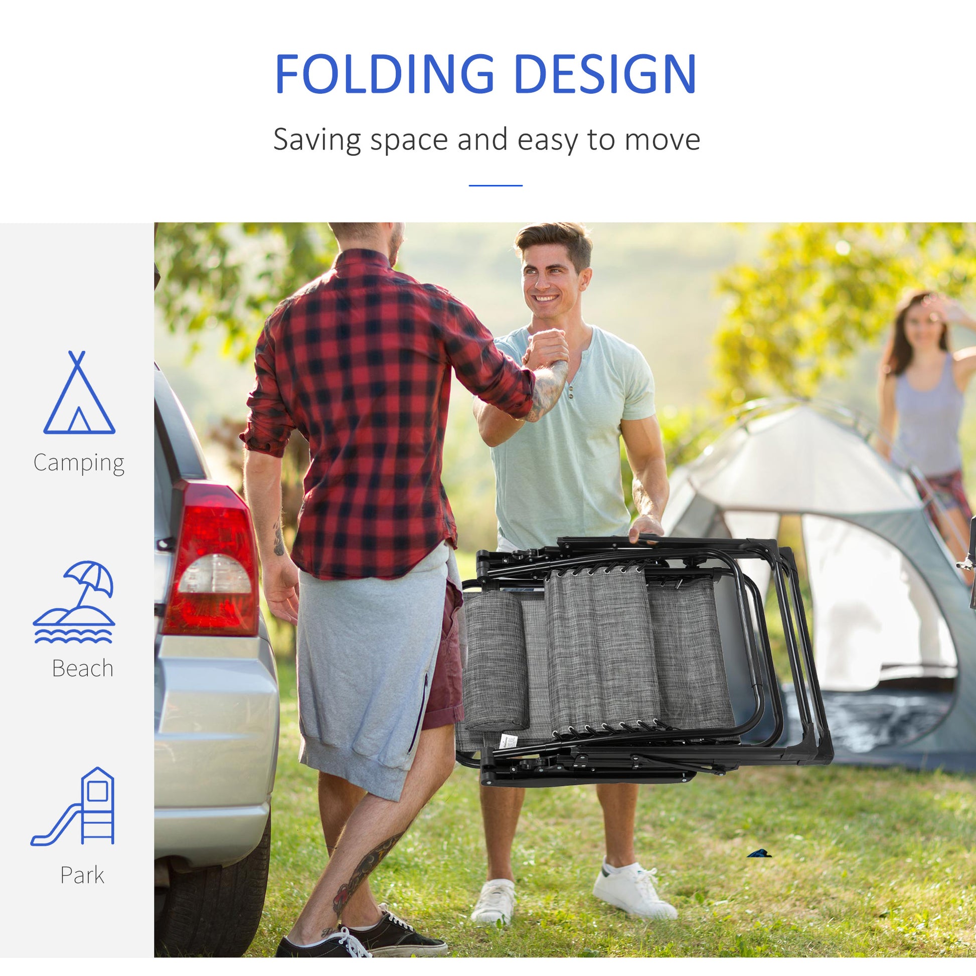 Outsunny Zero Gravity Chair, Folding Reclining Lounge Chair With Padded Cushion, Side Tray For Indoor And Outdoor, Supports Up To 264 Lbs., Black Black Steel