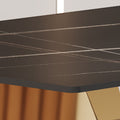 Table And Chair Set,Modern Rectangular Table With 0.4 Inch Black Patterned Tabletop And Gold Legs, Suitable For Kitchen, Dining Room, And Living Roomcomfortable Pu Seats,Perfect For Dinner, Meet Black Seats 6 Sintered Stone