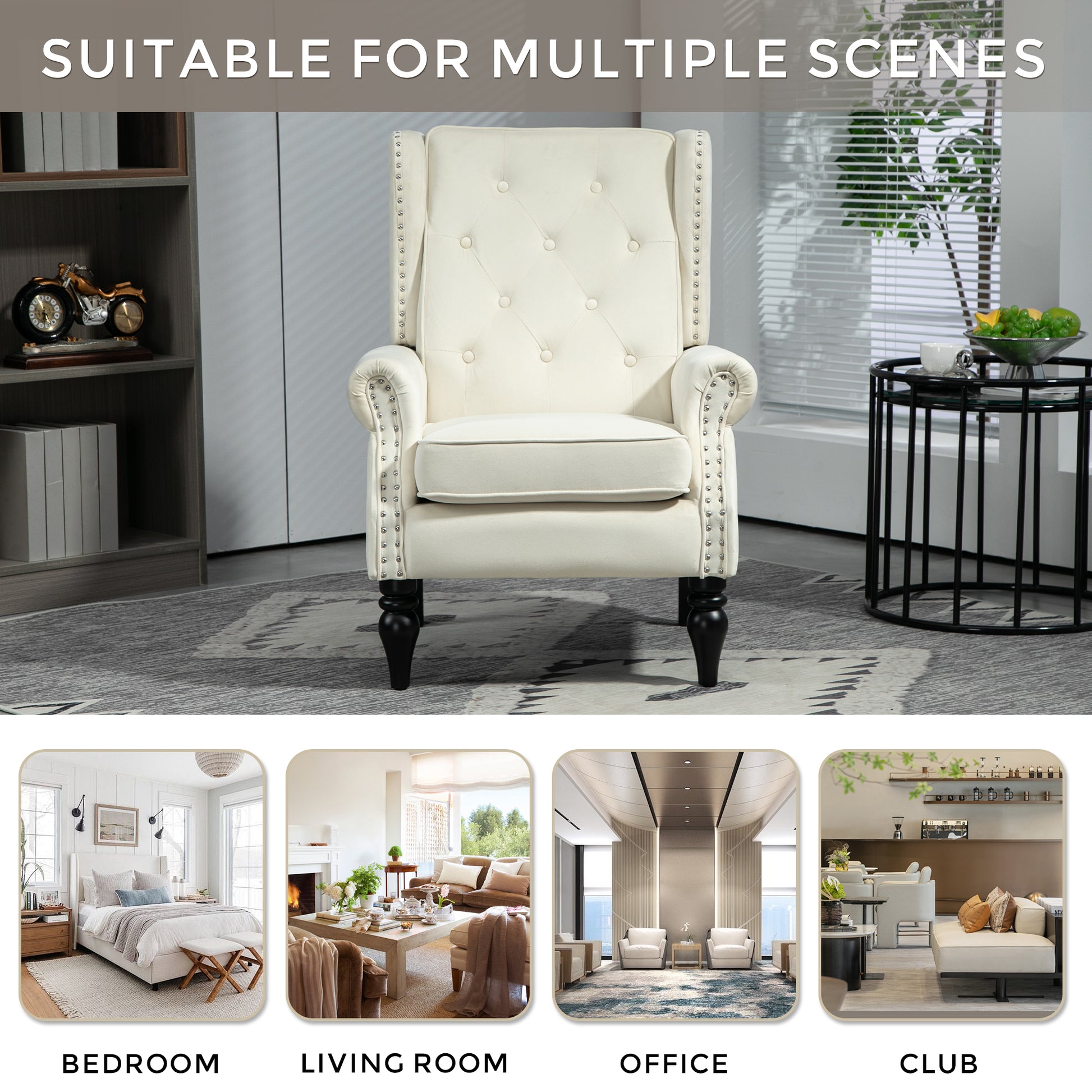 Coolmore Wood Frame Armchair, Modern Accent Chair Lounge Chair With Sturdy Wood Legs For Living Room Bedroom Beige Beige Primary Living Space Foam Velvet