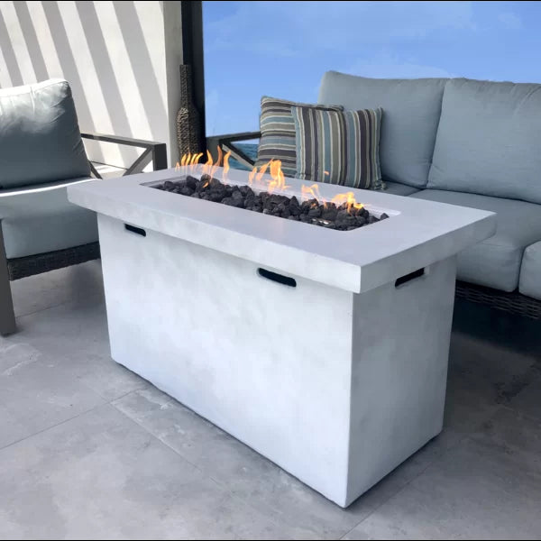 25" H X 42" W Fiber Reinforced Concrete Propane Outdoor Fire Pit Table Natural White Garden & Outdoor Modern Stone Concrete