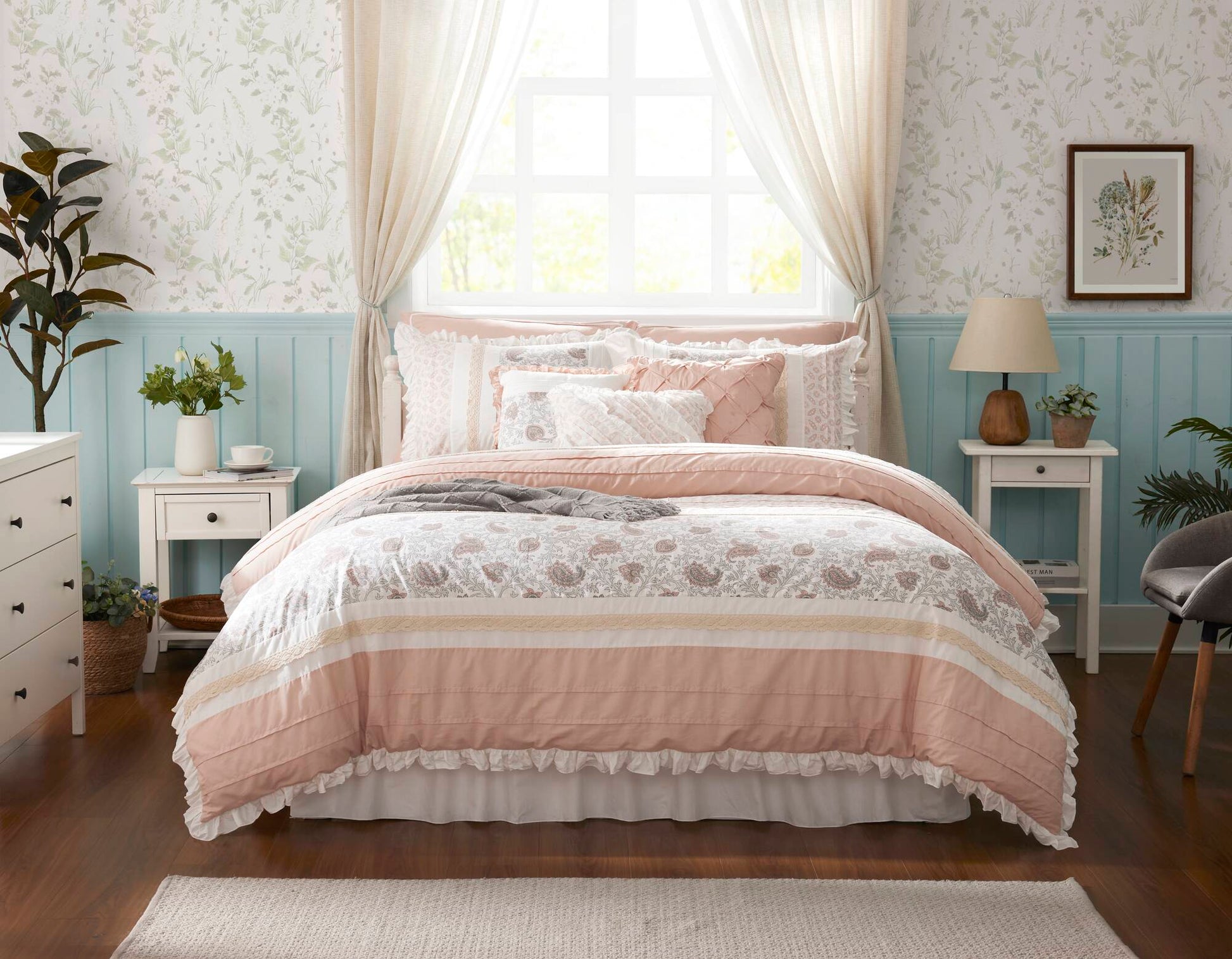 9 Piece Cotton Percale Comforter Set Blush King King Blush Polyester