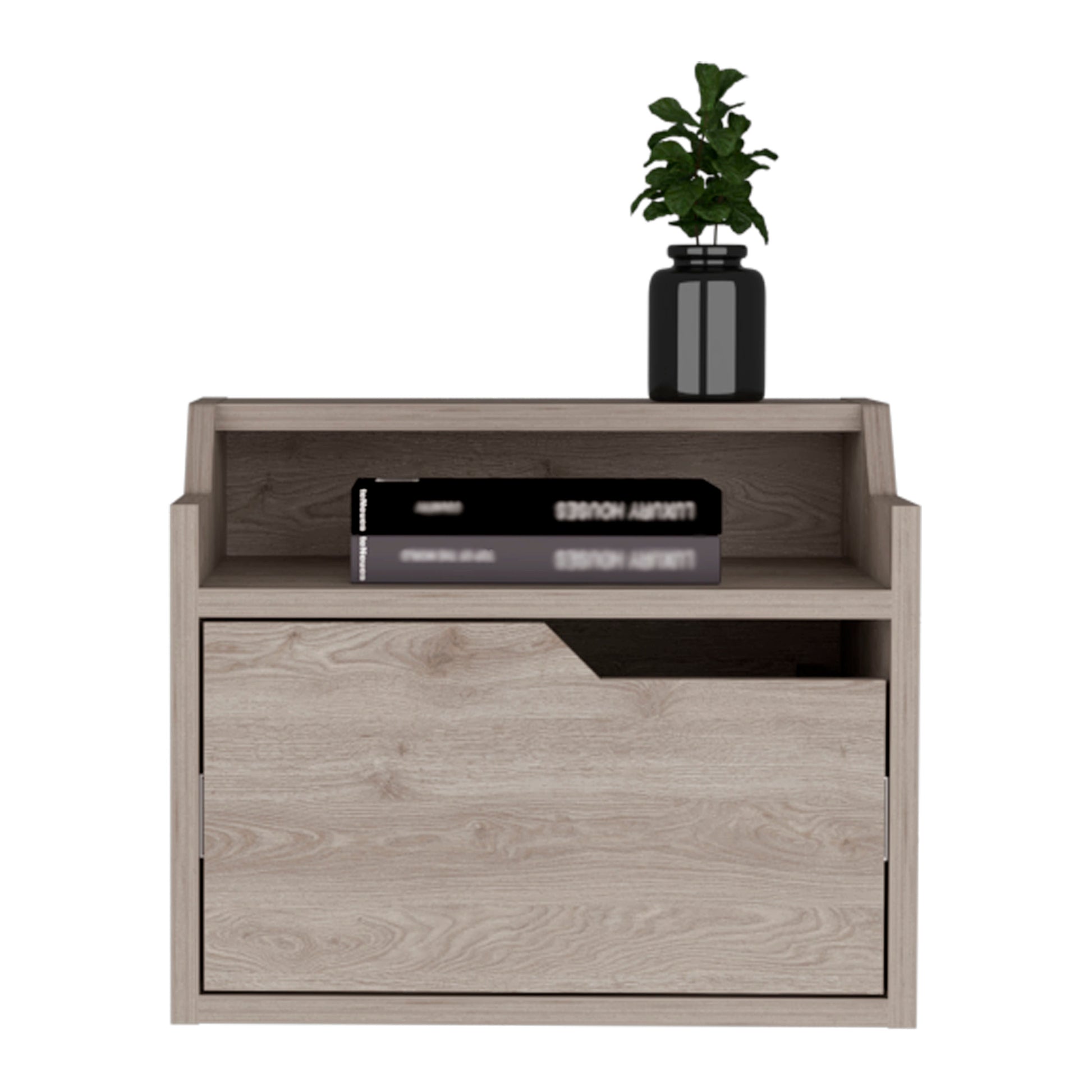 Winchester Floating Nightstand, Modern Dual Tier Design With Spacious Single Drawer Storage, Light Gray Light Gray Solid Wood Mdf Engineered Wood