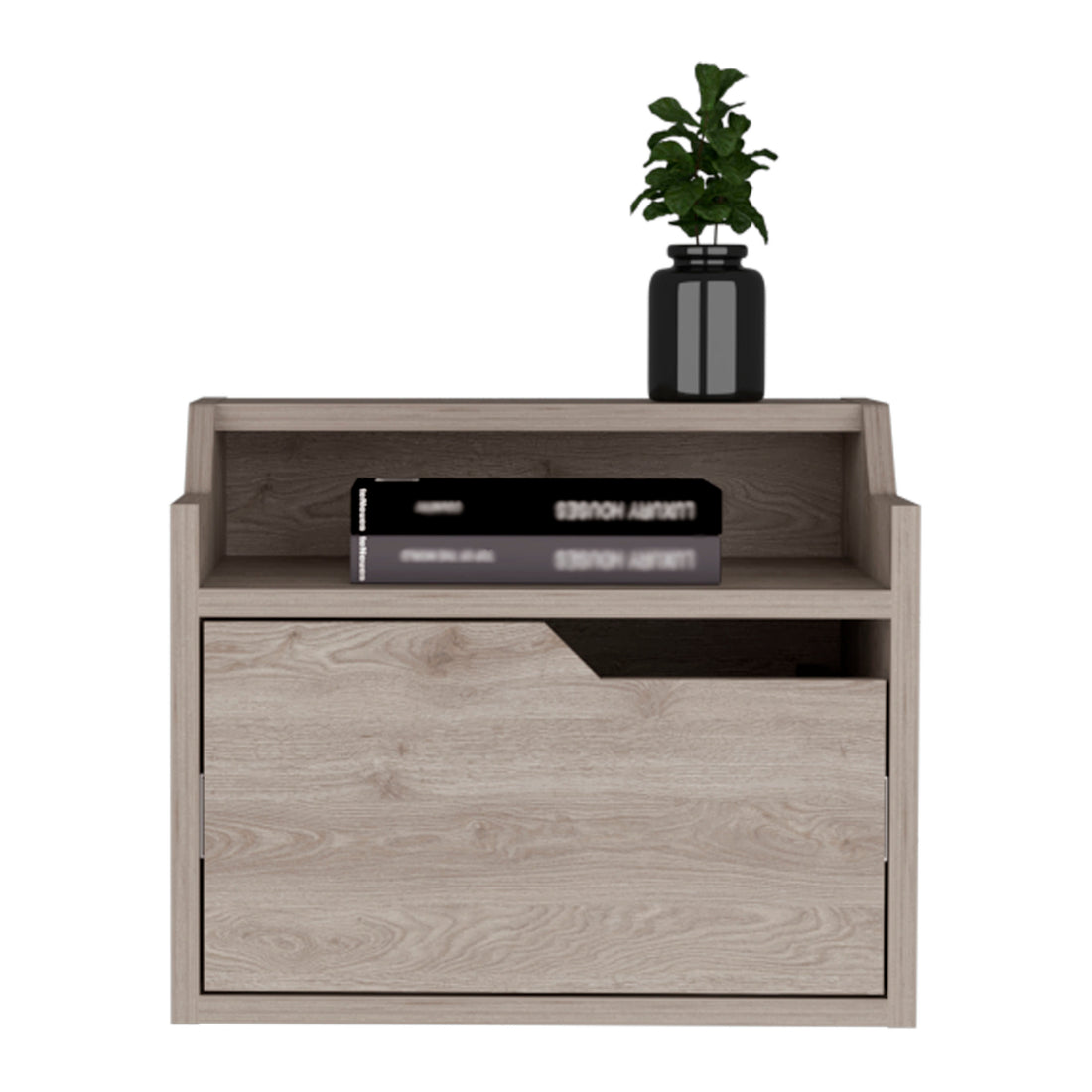 Winchester Floating Nightstand, Modern Dual Tier Design With Spacious Single Drawer Storage, Light Gray Light Gray Solid Wood Mdf Engineered Wood