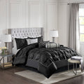 7 Piece Tufted Comforter Set Black King King Black Polyester