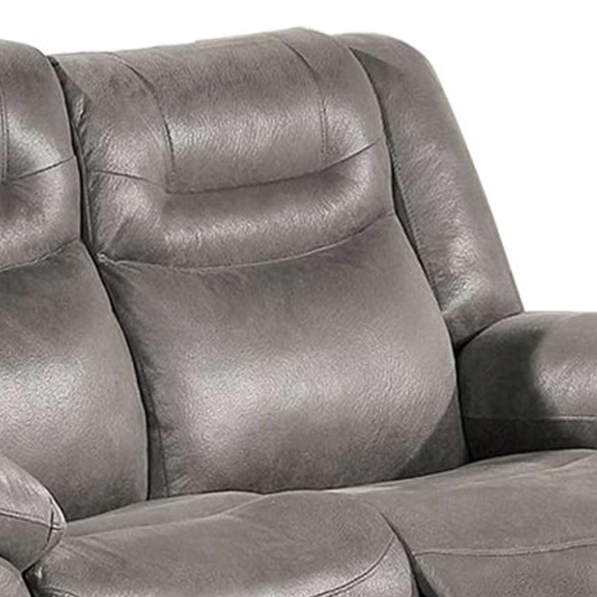Betty 65 Inch Manual Reclining Loveseat Chair, Pull Tab Mechanism, Gray Gray Faux Leather