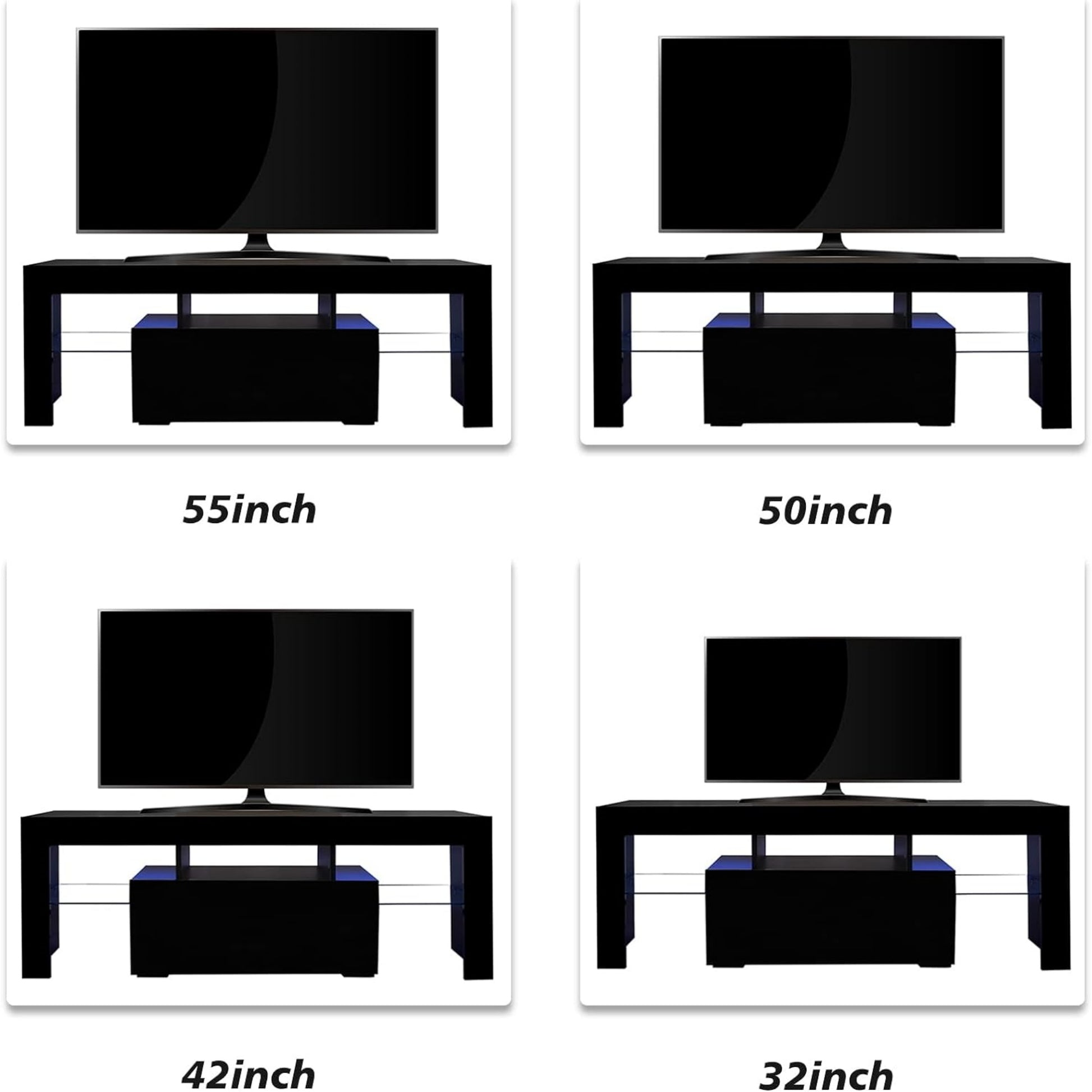 Led Tv Stand For Televisions Up To 55 Inchs,Modern Entertainment Center With Down Filp Door, Glass Shelf And High Glossy Uv Front Face, Tv Console Table For Living Room,Bedroom. Black Color Black