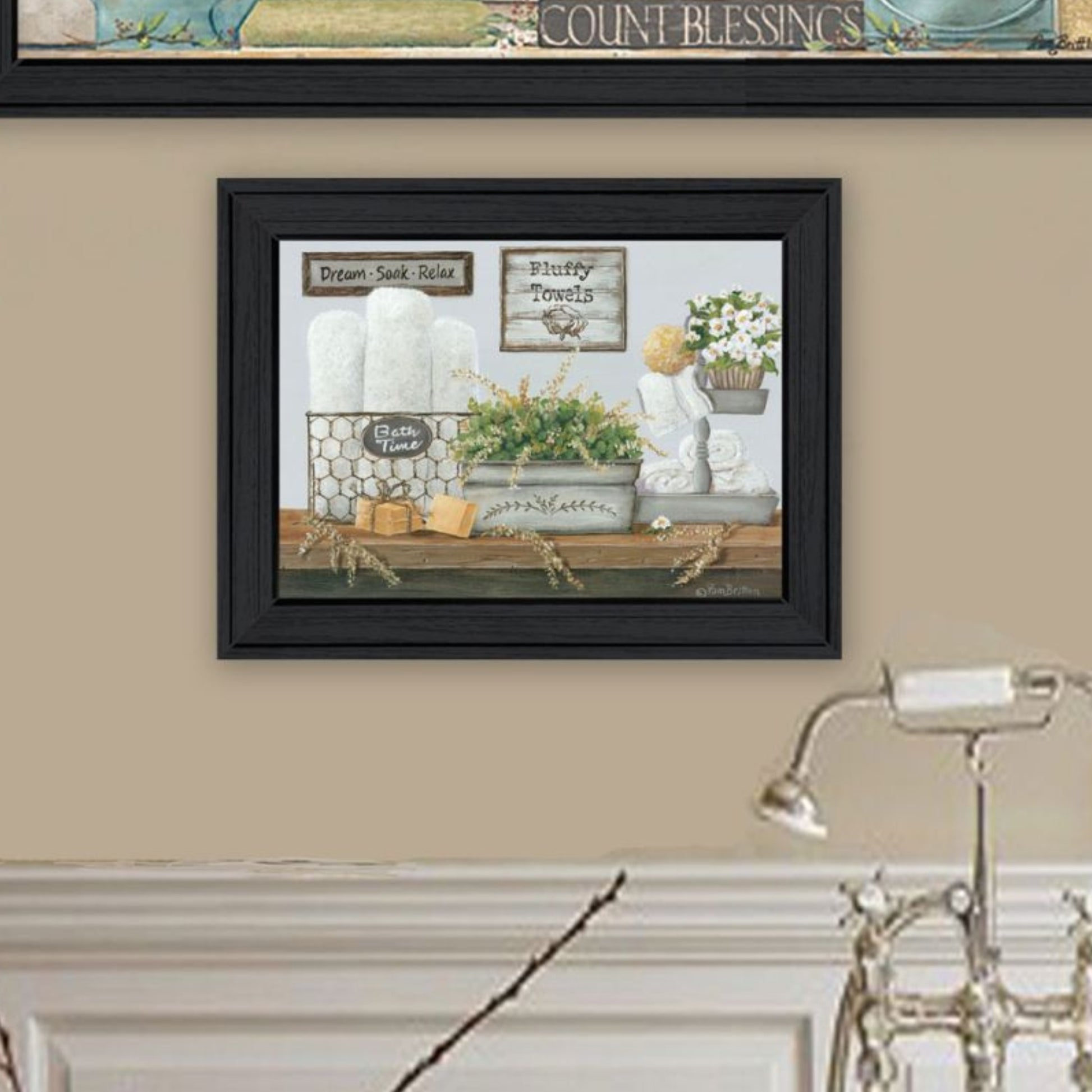 "Bath Time Dream, Soak And Relax" Framed Wall Art For Living Room, Wall Art Print For Home Decor, Bedroom Wall Art By Pam Britton Multicolor Wood Paper