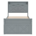 Twin Size Wooden Bed With Storage Headboard With Outlets, Extendable Bed With Twin Size Trundle With Three Storage Drawers,Gray Twin Gray Wood