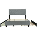 Queen Size Upholstered Platform Bed With Twill Headboard, Pullout Bed And Two Drawers, Flannel,Gray Queen Gray Mdf Lvl