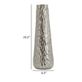 19 Inch Contemporary Tall Oblong Vase, Silver Aluminum, Hammered Texture Silver Aluminium