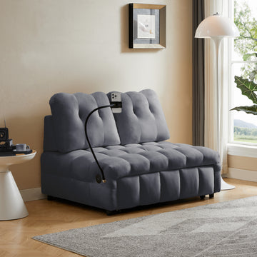 Modern Sofa Velvet Pull Out Bed,Independently Removable Backrest, Have Usb Port And Swivel Phone Stand ,Gray Gray Wood Velvet 2 Seat