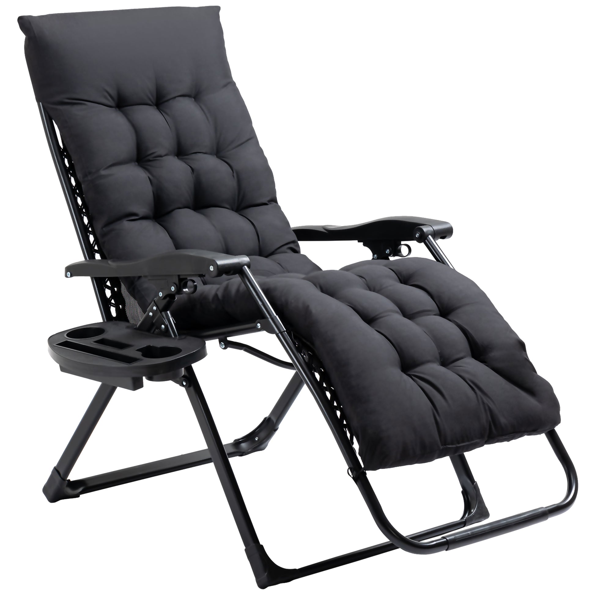 Outsunny Zero Gravity Chair, Folding Reclining Lounge Chair With Padded Cushion, Side Tray For Indoor And Outdoor, Supports Up To 264 Lbs., Black Black Steel