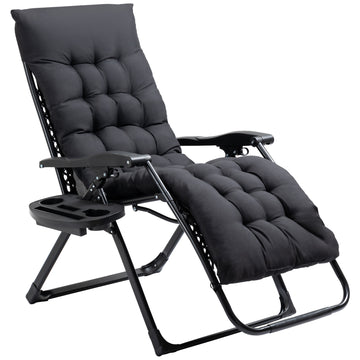 Outsunny Zero Gravity Chair, Folding Reclining Lounge Chair With Padded Cushion, Side Tray For Indoor And Outdoor, Supports Up To 264 Lbs., Black Black Steel