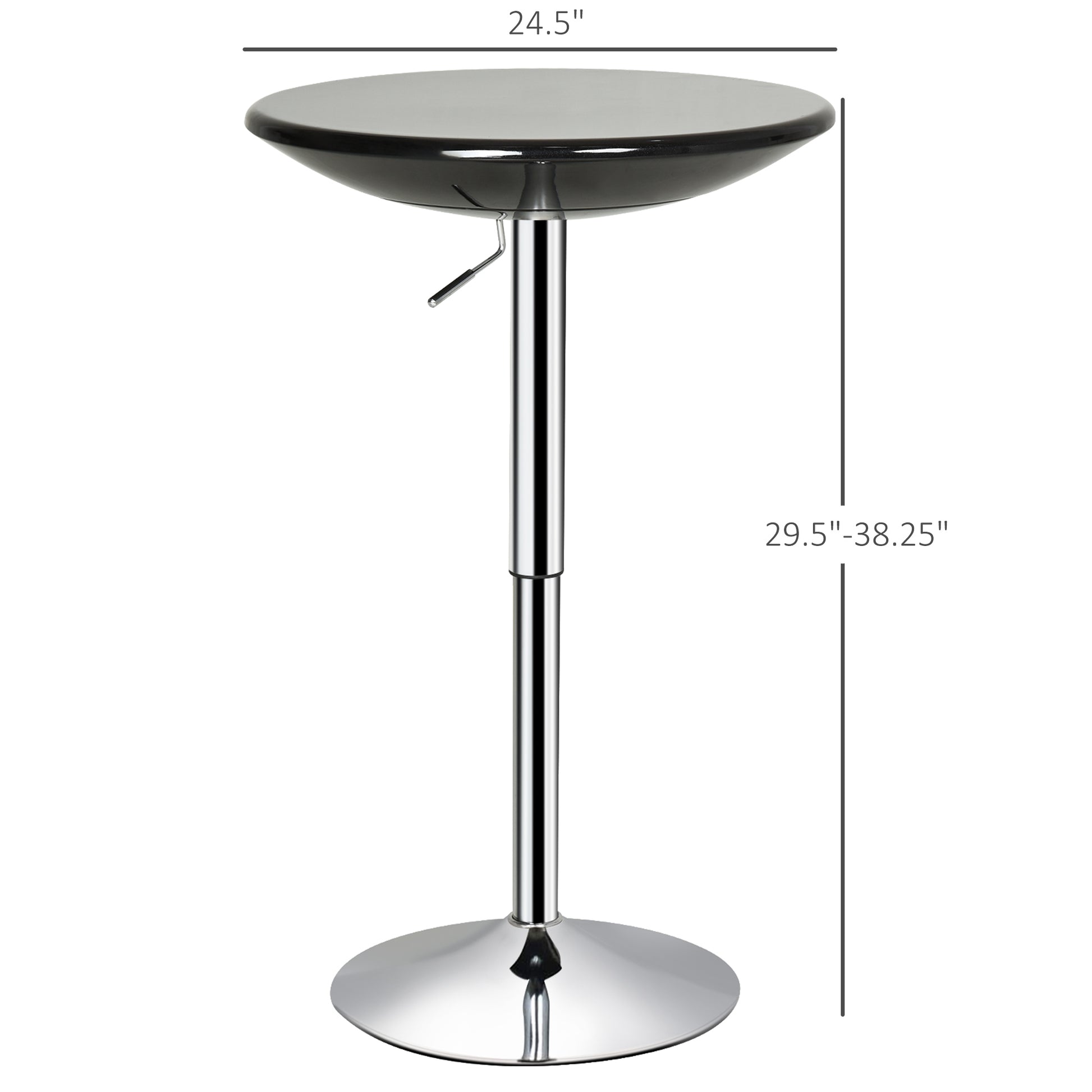 Homcom Round Bar Table With Metal Base, Adjustable Counter Height Pub Table, 29.5" 38.25" H Tall Bistro Table, Black, Silver Black Steel