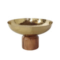 Roe 10 Inch Medium Acacia Wood Table Bowl, Steel, Decorative, Gold, Brown Gold Wood Metal