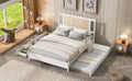 Queen Size Wooden Rattan Platform Bed, With 2 Big Drawers, T Size Trundle, White Queen White Plywood