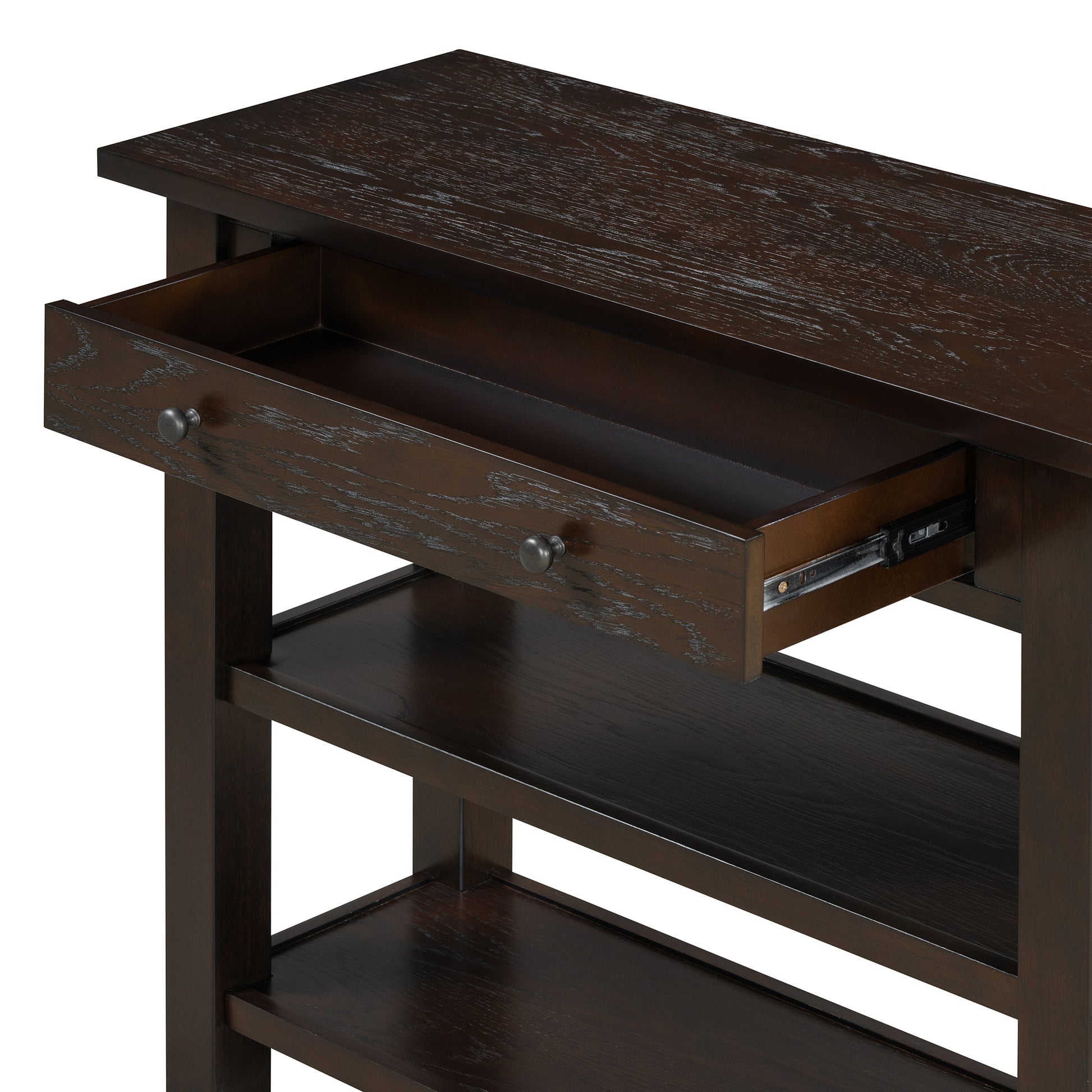 Retro Console Table With Drawer And Two Sturdy Shelves For Entryway, Living Room Espresso Espresso Mdf,Rubber Wood