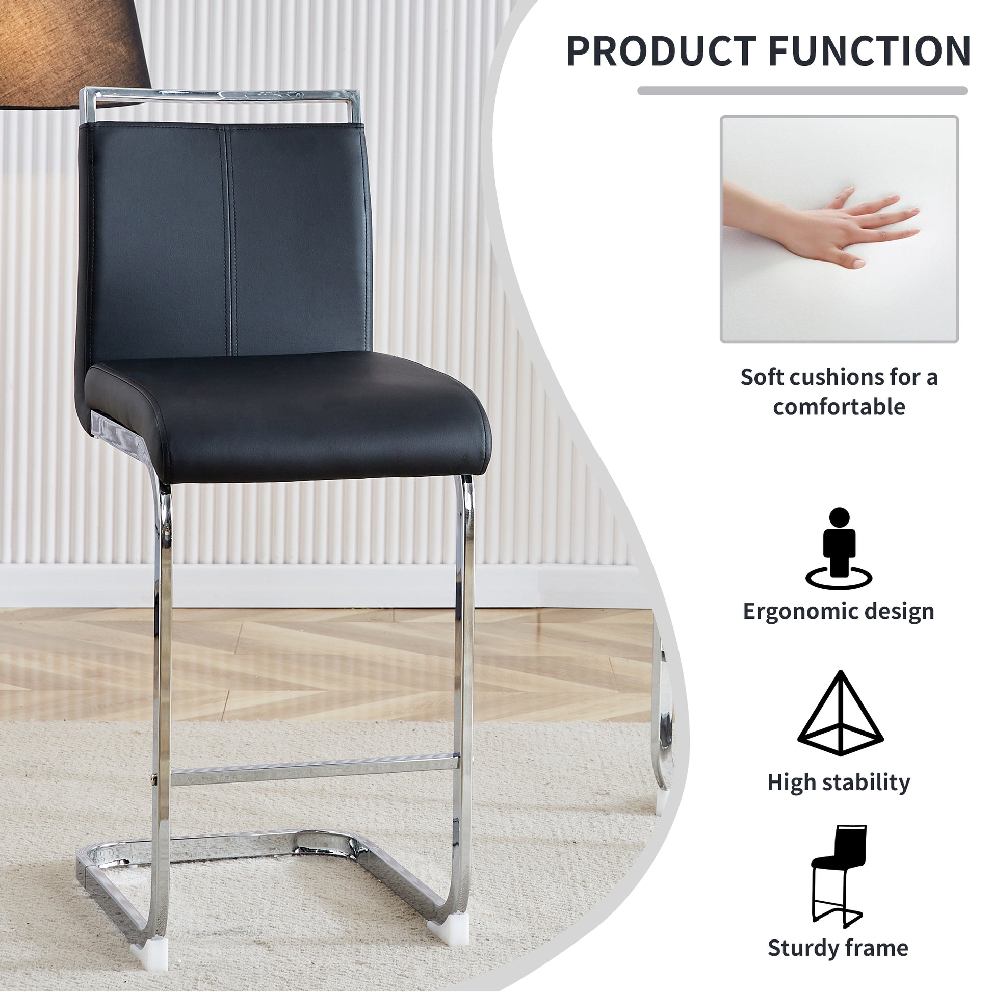 Table And Chair Set. A Rectangular Glass Dining Table With A 0.4 Inch Tempered Glass Tabletop And Mdf Board V Shaped Bracket, Paired With 2 Chairs Consisting Of Pu Seat Cushions And Silver Metal Legs. Black Seats 2 Tempered Glass