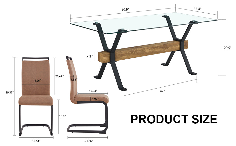 Dining Table. Modern Tempered Glass Dining Table. Large Modern Office Desk With Black Metal Legs And Mdf Crossbars, Suitable For Home And Office Use. 4 High End Cushioned Seats.F1105 C 1162 Transparent Mdf Glass