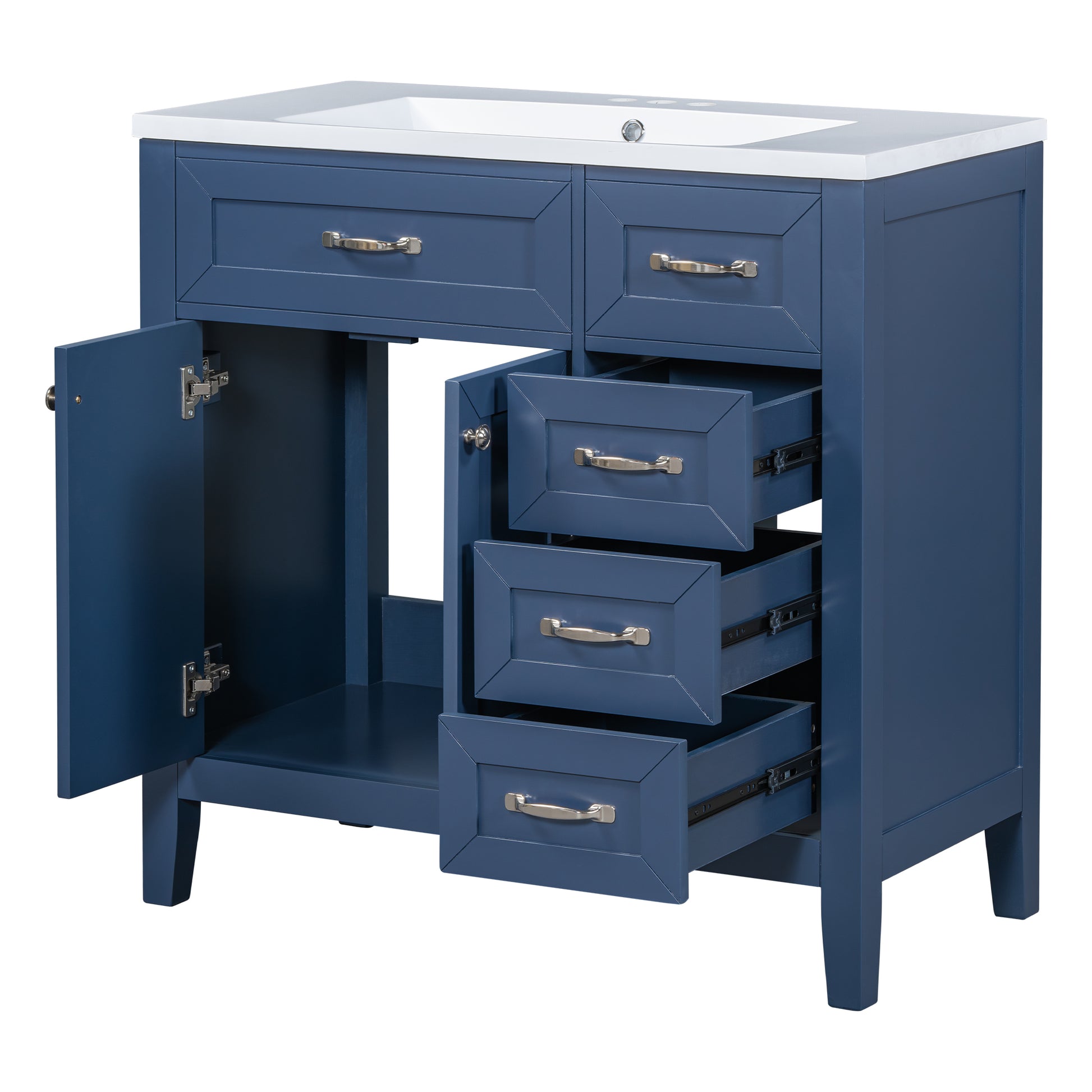 36" Bathroom Vanity With Sink Combo, Blue Bathroom Cabinet With Drawers, Solid Frame And Mdf Board Old Sku:Jl000007Aac Blue Solid Wood Mdf