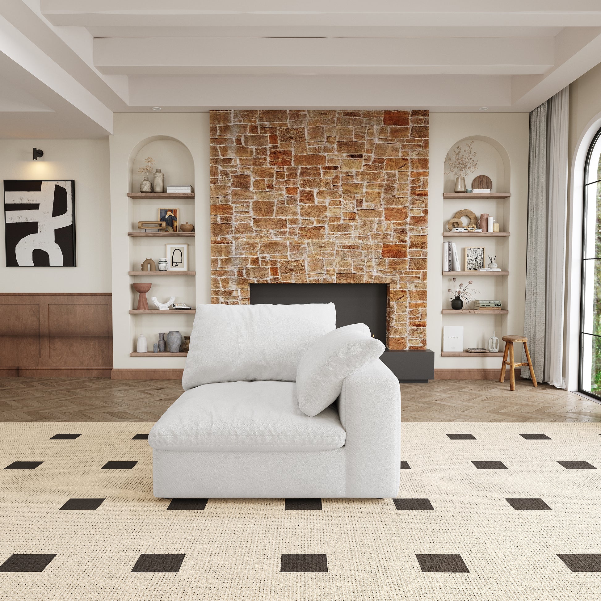 Cloud Modular Sectional Sofa With Thick Cushion 160", Wide 4 Seater Minimalist Sofa Couch,Convertible Couch Deep Seat Couches For Modern Living Room Sofa Sets For Office House 4Seaters White Fabric 4 Seat