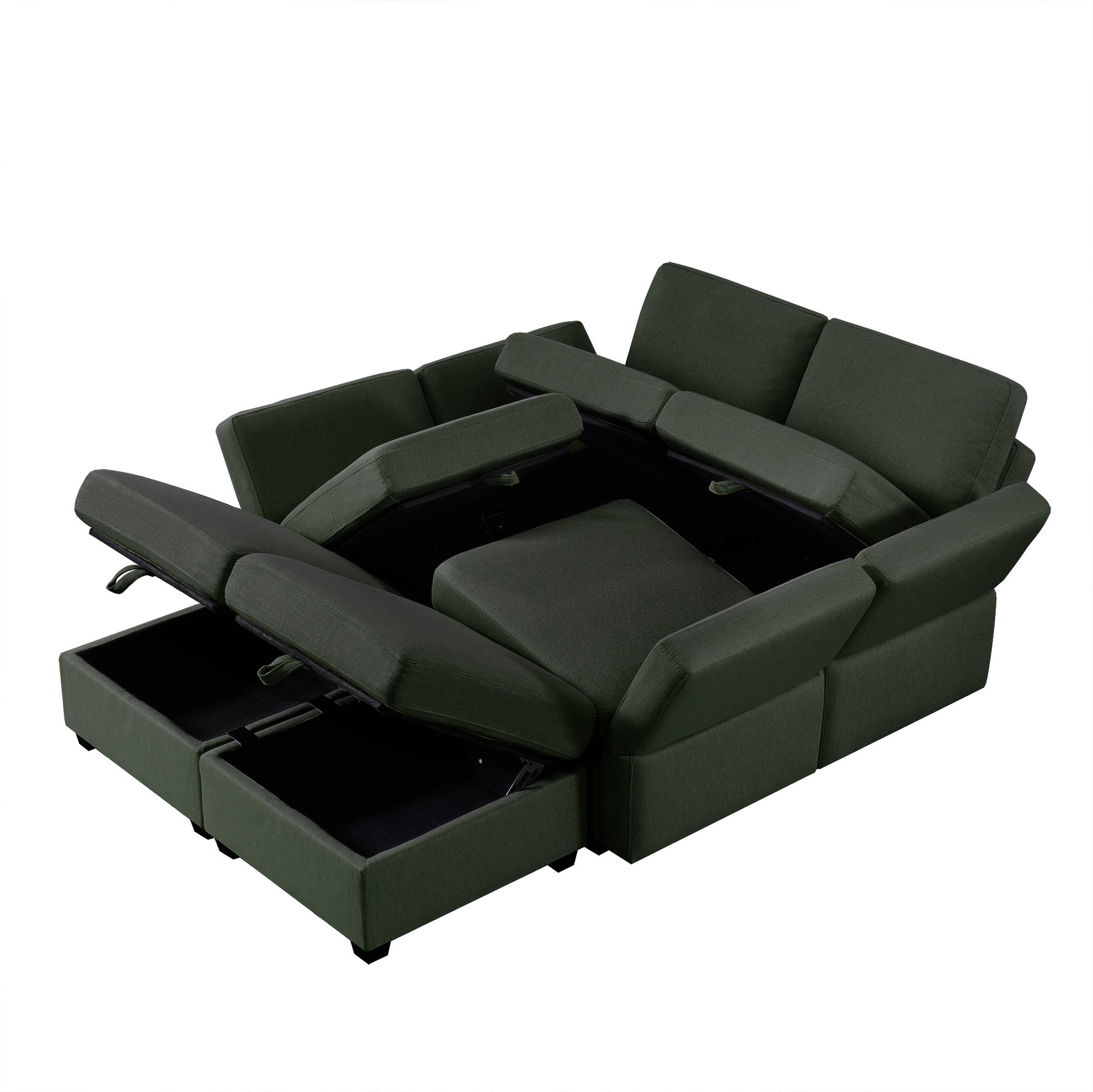 Oversized Modern 6 Seat Upholstered Sofa, Large Sectional Sofa With Storage Seats And Ottomanssofa Bed With Thick And Soft Cushions At All Sidesadjustable Arms And Backs Green Green Polyester 4 Seat
