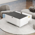 Modern Smart Coffee Table With Built In Fridge, Bluetooth Speaker, Wireless Charging, Touch Control Panel, Usb Ports, Outlet Protection, Atmosphere Light, White White Built In Outlets Or Usb Primary Living Space Freestanding Rectangular Drawers Coffee &