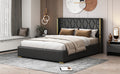 Queen Size Upholstered Platform Bed With Metal Strips, Black Queen Black Pu