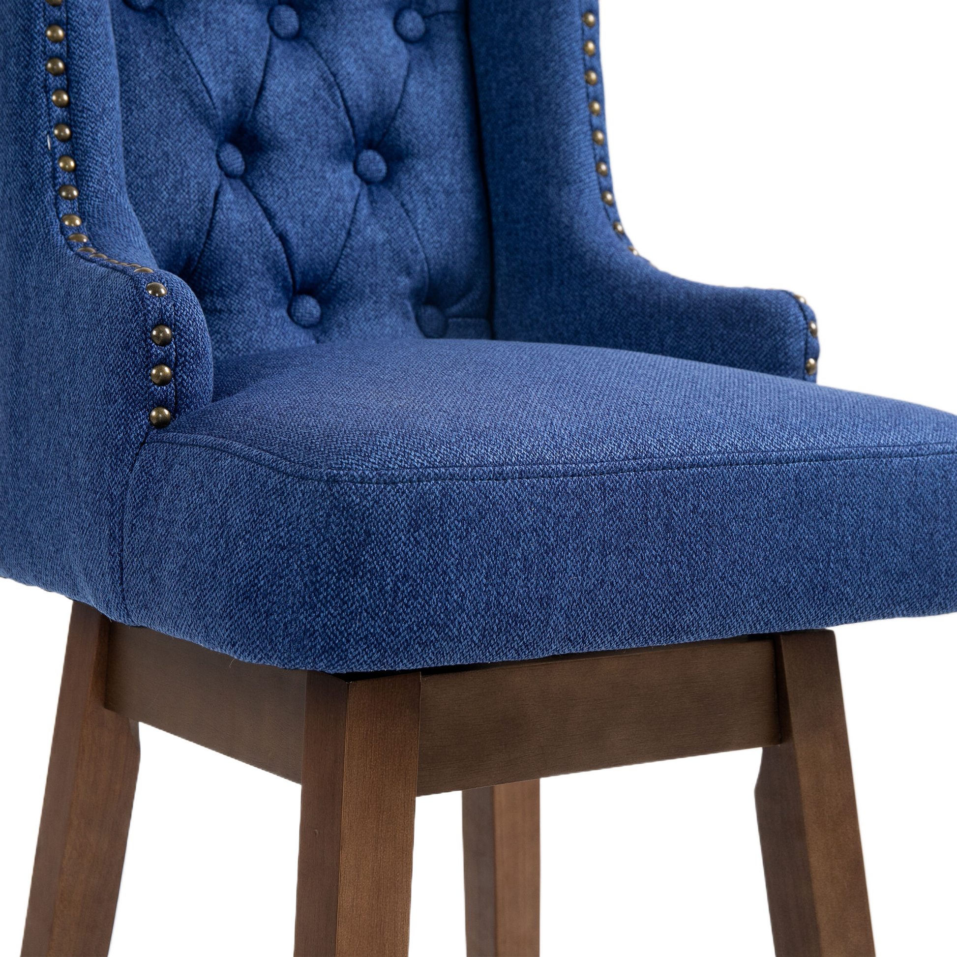 Coolmore Bar Stools Set Of 2 Counter Height Chairs With Footrest For Kitchen, Dining Room And 360 Degree Solid Wood Legs Swivel Bar Stools Set Of 2 Navy Linen Navy Foam Linen