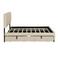 Queen Size Velvet Upholstered Platform Bed With 2 Drawers And 1 Twin Xl Trundle Beige Queen Beige Upholstered