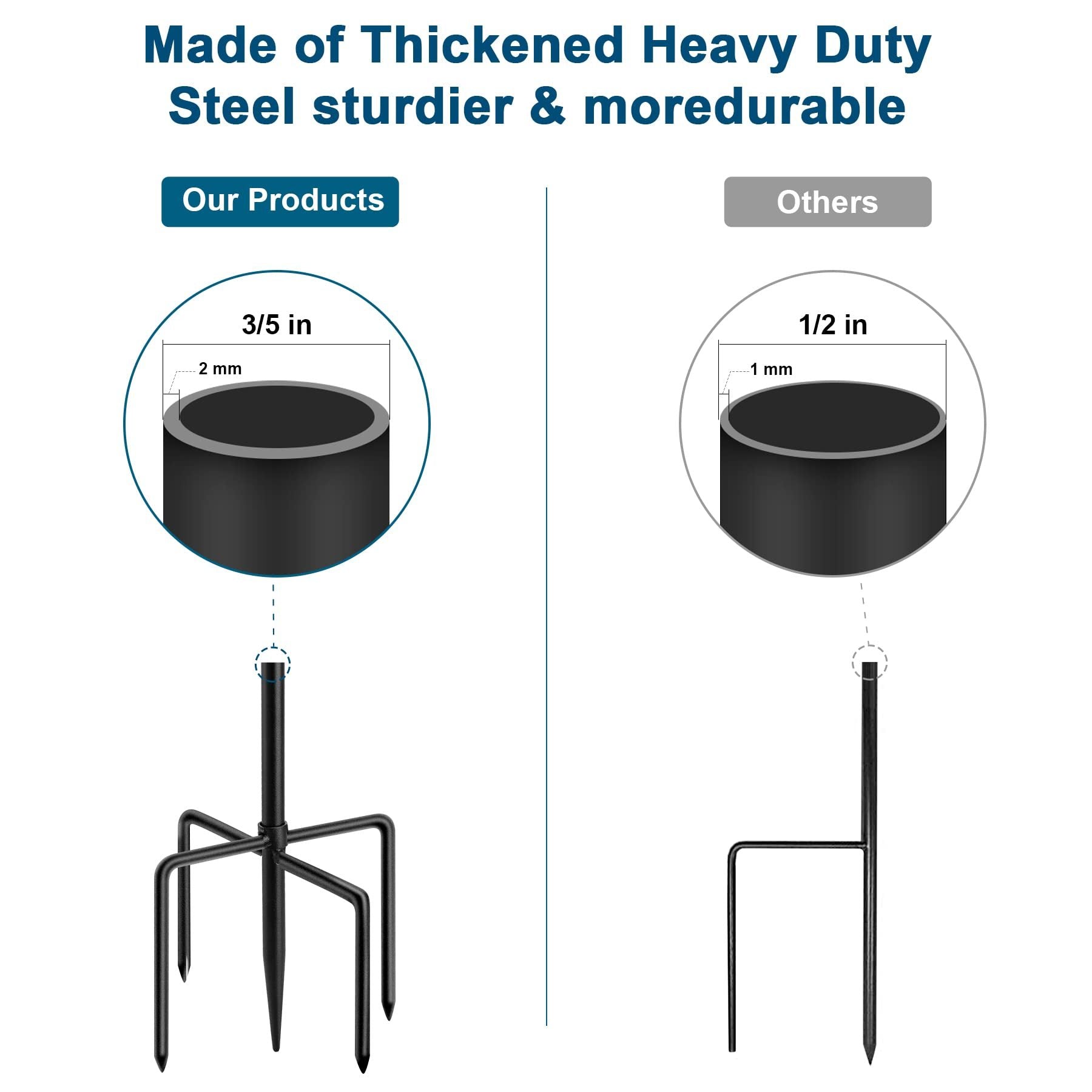 60" Shepherds Hooks For Outdoor, Heavy Duty Bird Feeder Pole For Hummingbird Feeder, Hanging Lantern, Shepherds Hook For Bird Feeders For Outside With 5 Prongs Base,1 Packs Black Metal