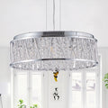 Modern Crystal Chandelier 18.9 Inches Aluminum Iron Round Ceiling Light Flush Mount Ceiling Light Fixture For Kitchen Island Dinning Bedrooms And Hallway Silver Clear Crystal Iron