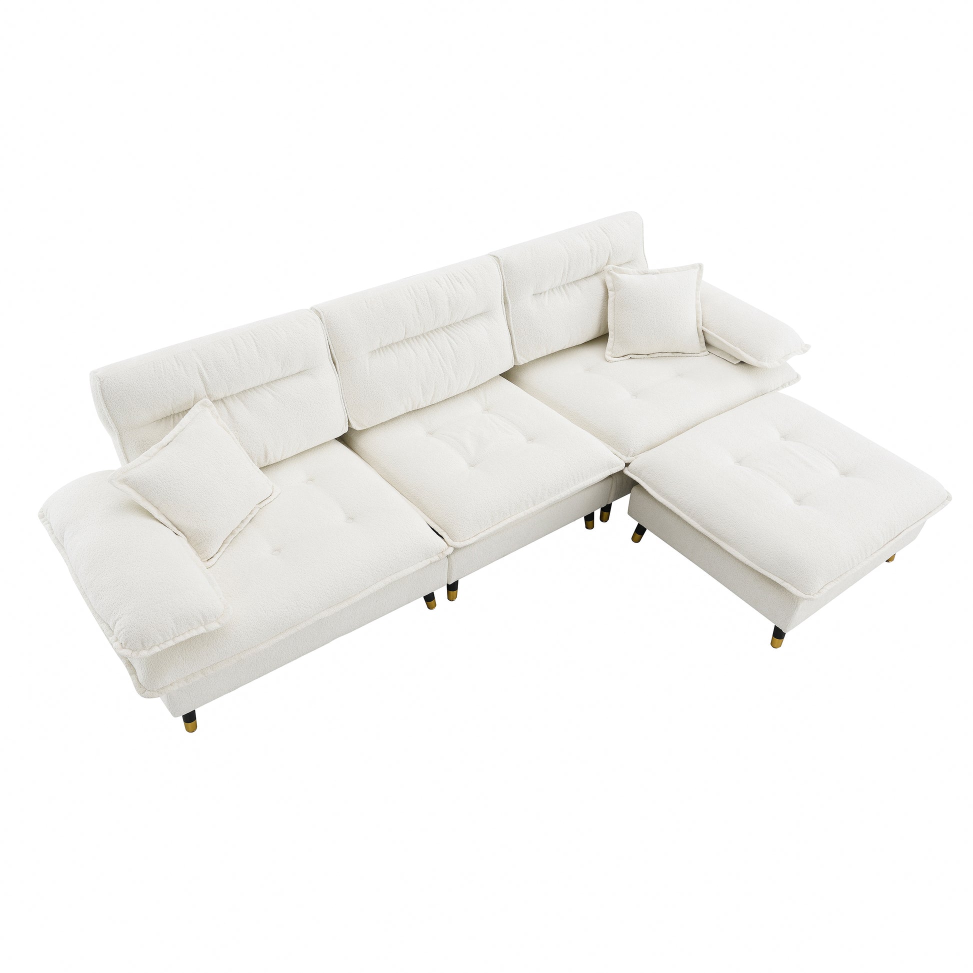 106*66.5" L Shaped Convertible Sectional Sofa,4 Seat Tufted Couch Set With Two Tone Adjust Legs,Cloud Chenille Fabric,Movable Ottoman For Living Room, Apartment,Office,3 Colors White Chenille 4 Seat