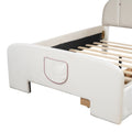Full Size Velvet Platform Bed With Rabbit Shaped Headboard, With Drawers, With Bed End Storage Pocket, Beige Full Beige Plywood