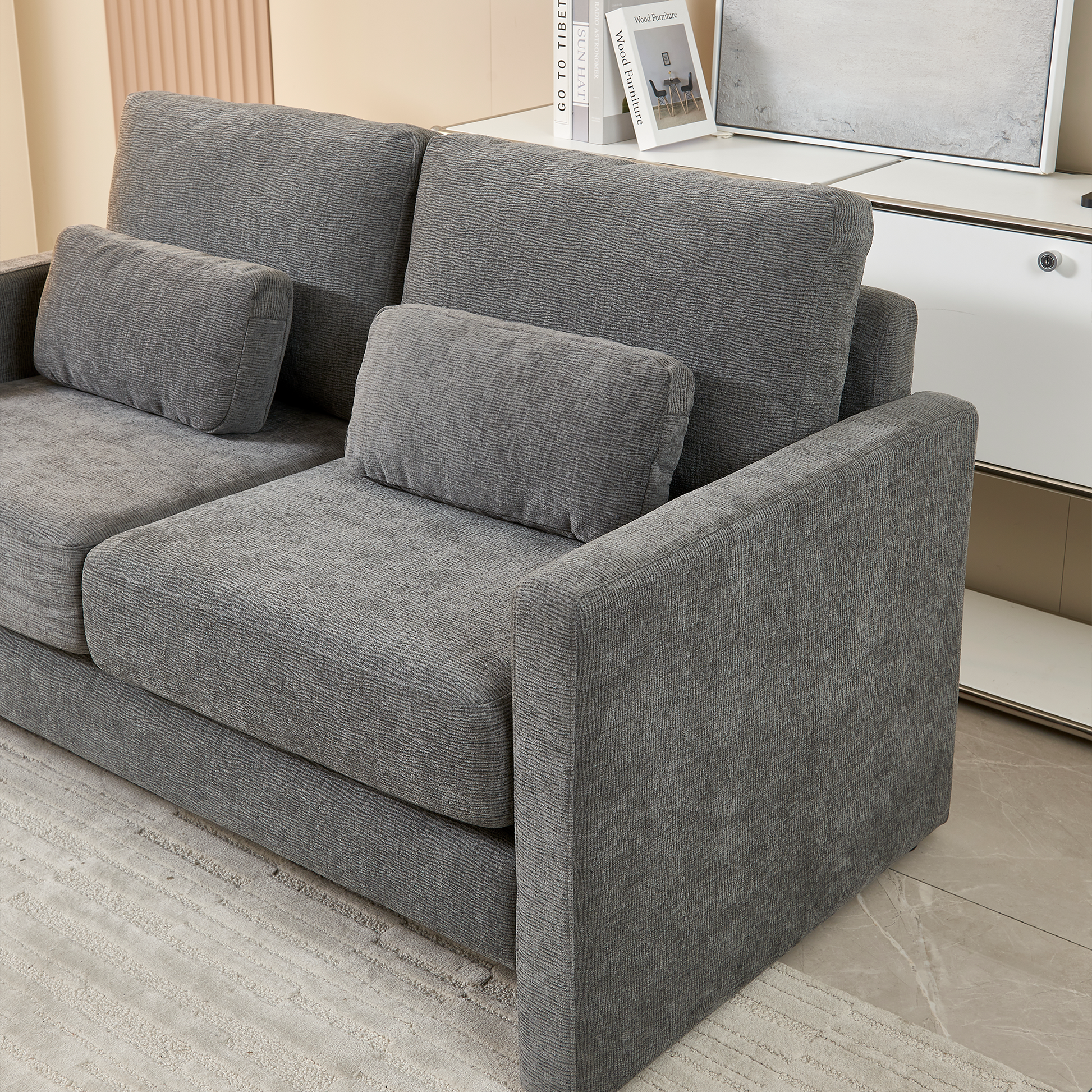 58.66" Small Modern Loveseat Sofa, Mid Century Chenille Fabric 2 Seat Couch Beautiful Seat With Back Cushions, Accent Sofa Couch For Living Room, Bedroom And Small Space Gray Wood Foam Chenille 2 Seat