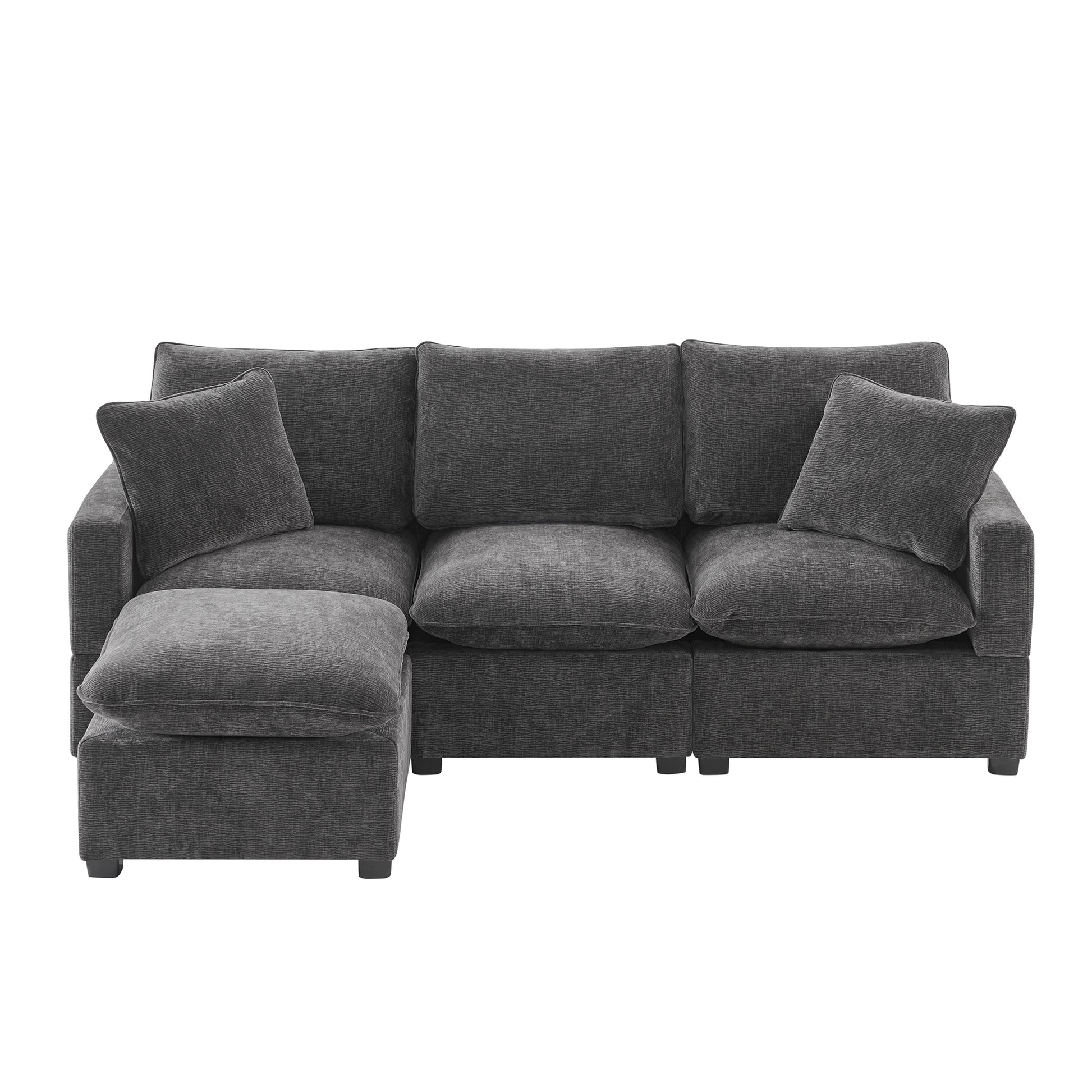 84*57" Modern Modular Sofa, 4 Seat Chenille Sectional Couch Set With 2 Pillows Included, Freely Combinable Indoor Funiture For Living Room, Apartment, Office, 2 Colors Black Grey Chenille 4 Seat