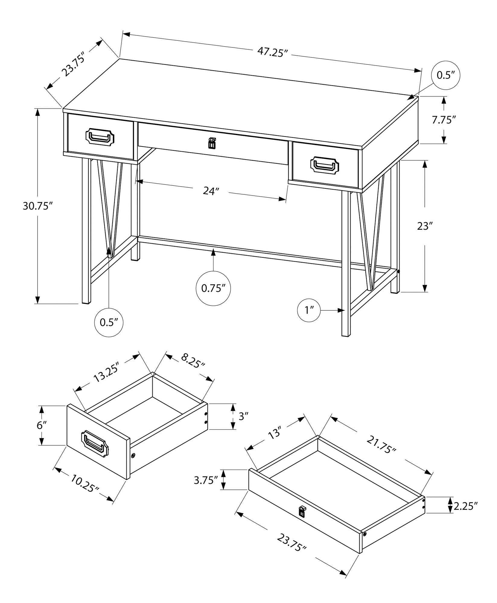 Computer Desk, Home Office, Laptop, Storage Drawers, 48"L, Work, Beige Laminate, Black Metal, Transitional Taupe Particle Board