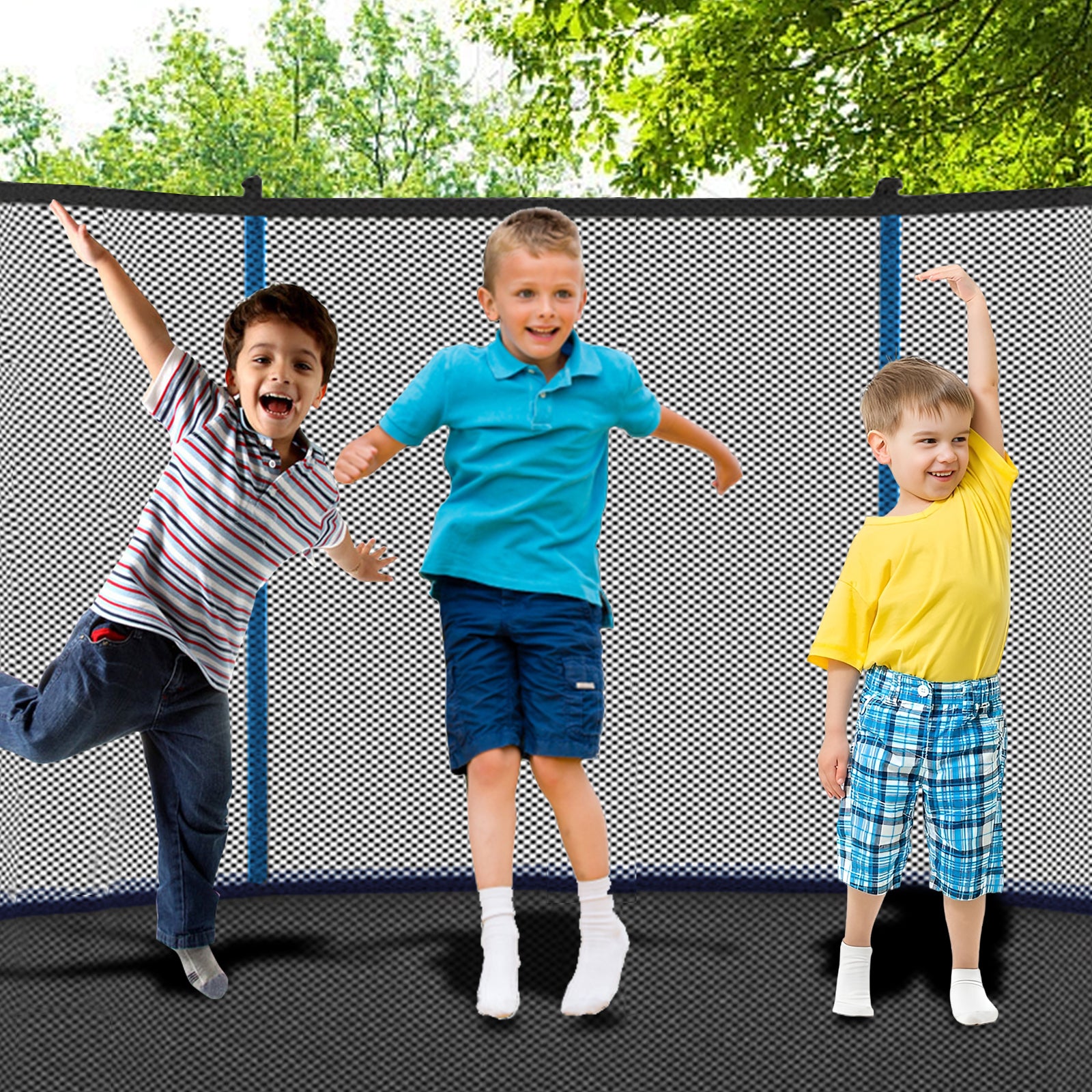 8Ft Outdoor Toddler Trampoline With Enclosure Safety Net Jumping Fun Trampoline, Heavy Duty Jump Pads, Spring Loaded For Children And Adults, Gifts For Boys Girls Blue Garden & Outdoor Iron