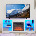 Tv Stand Electric Fireplace Glass Shelves, 3D Fireplace Tv Stand With Led Lights Wood With Usb Charging Outlet Modern Television Table Center For Tv Up To 62