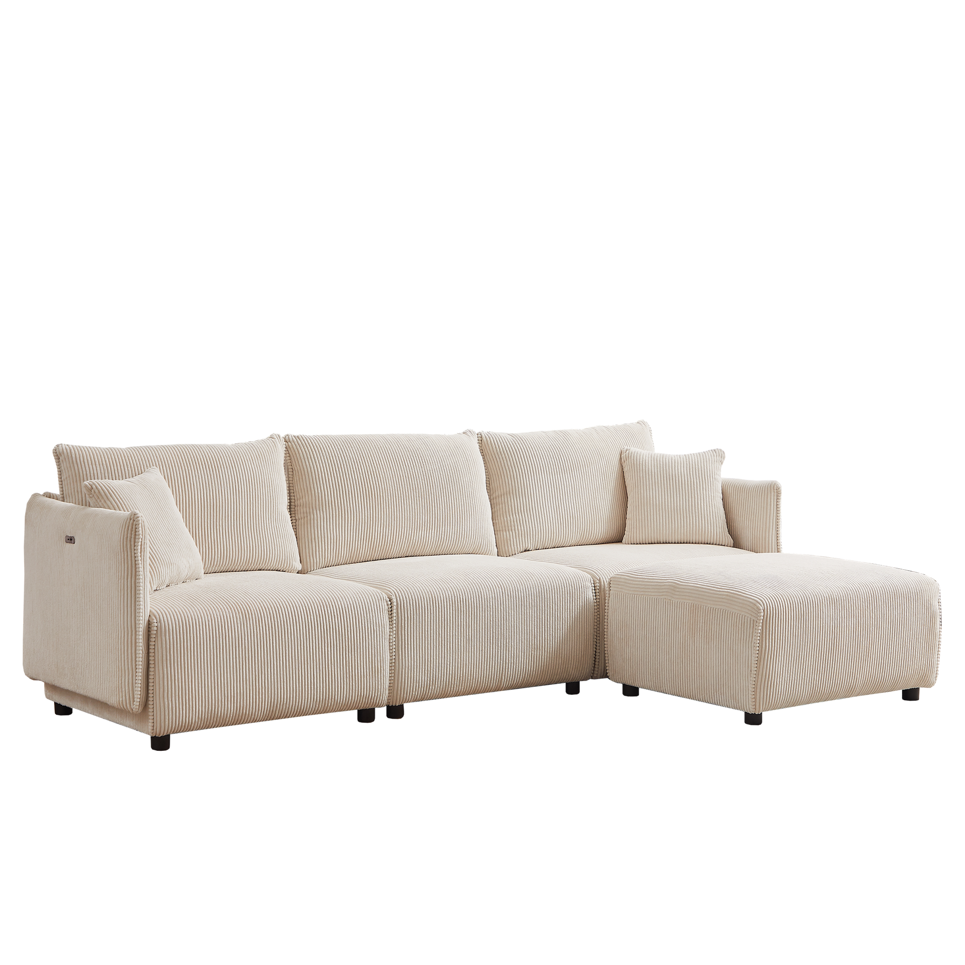 106" Multi Module Combination Style Sofa For Living Room, Bedroom And Other Lounge Spaces, Modern Minimalist Corduroy Combination Sofa With 2 Comfort Cushions With Usb & C Charging Ports,Beige Beige Foam Fabric 4 Seat