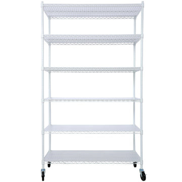 6 Tier 6000Lbs Capacity Nsf Metal Shelf Wire Shelving Unit, Heavy Duty Adjustable Storage Rack With Wheels & Shelf Liners For Commercial Grade Utility Steel Storage Rack, White 84"H X 48"L X 20"D White Metal